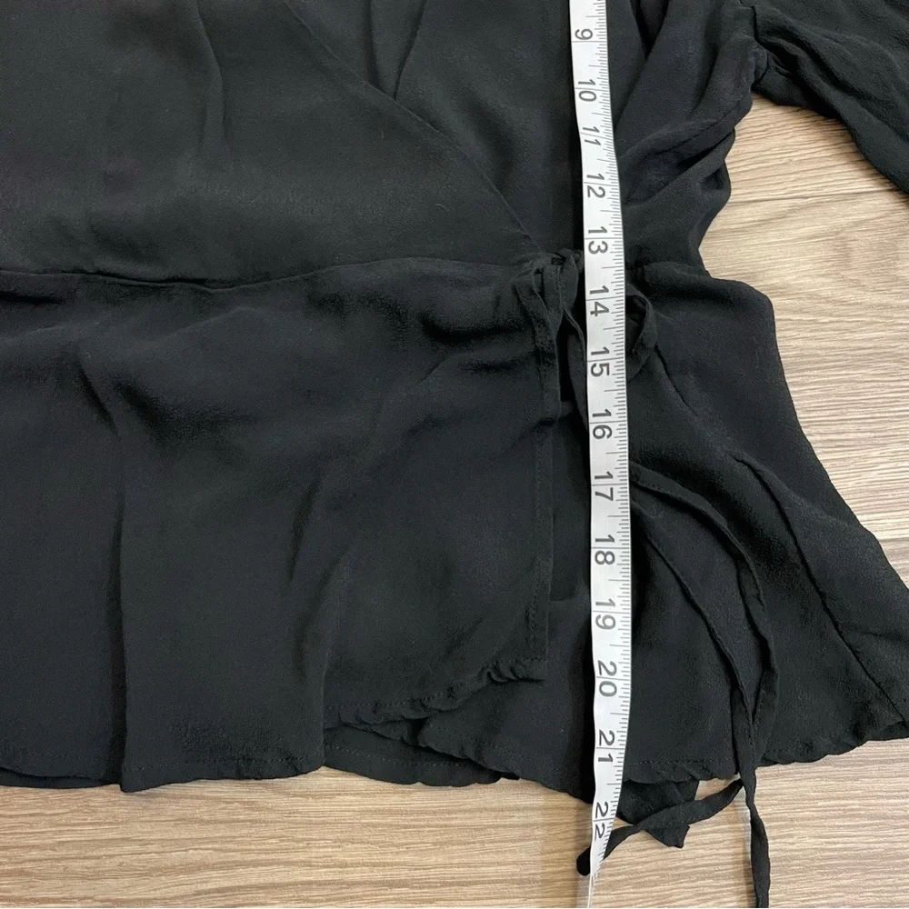 J Crew Black Long Sleeve Wrap Front Crepe Blouse